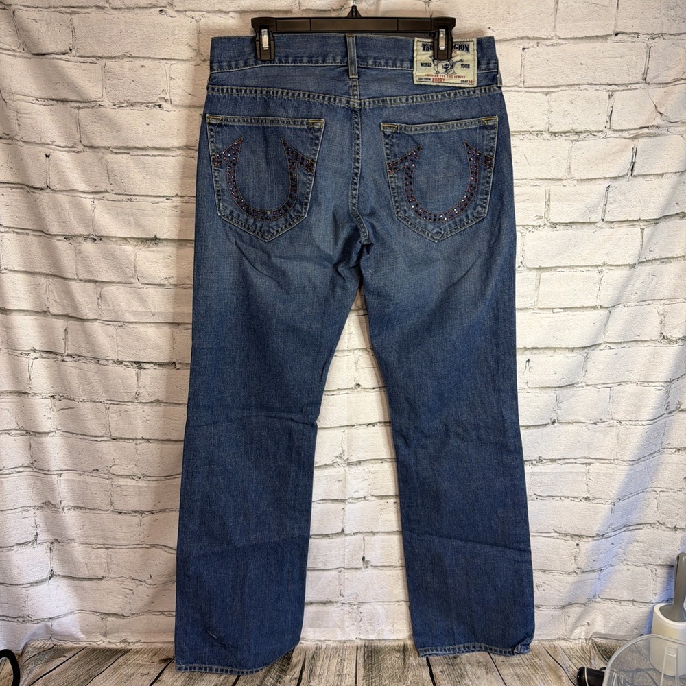 True Religion Straight Natural Jeans Men's 32 Embroidered Horseshoe Logo Blue